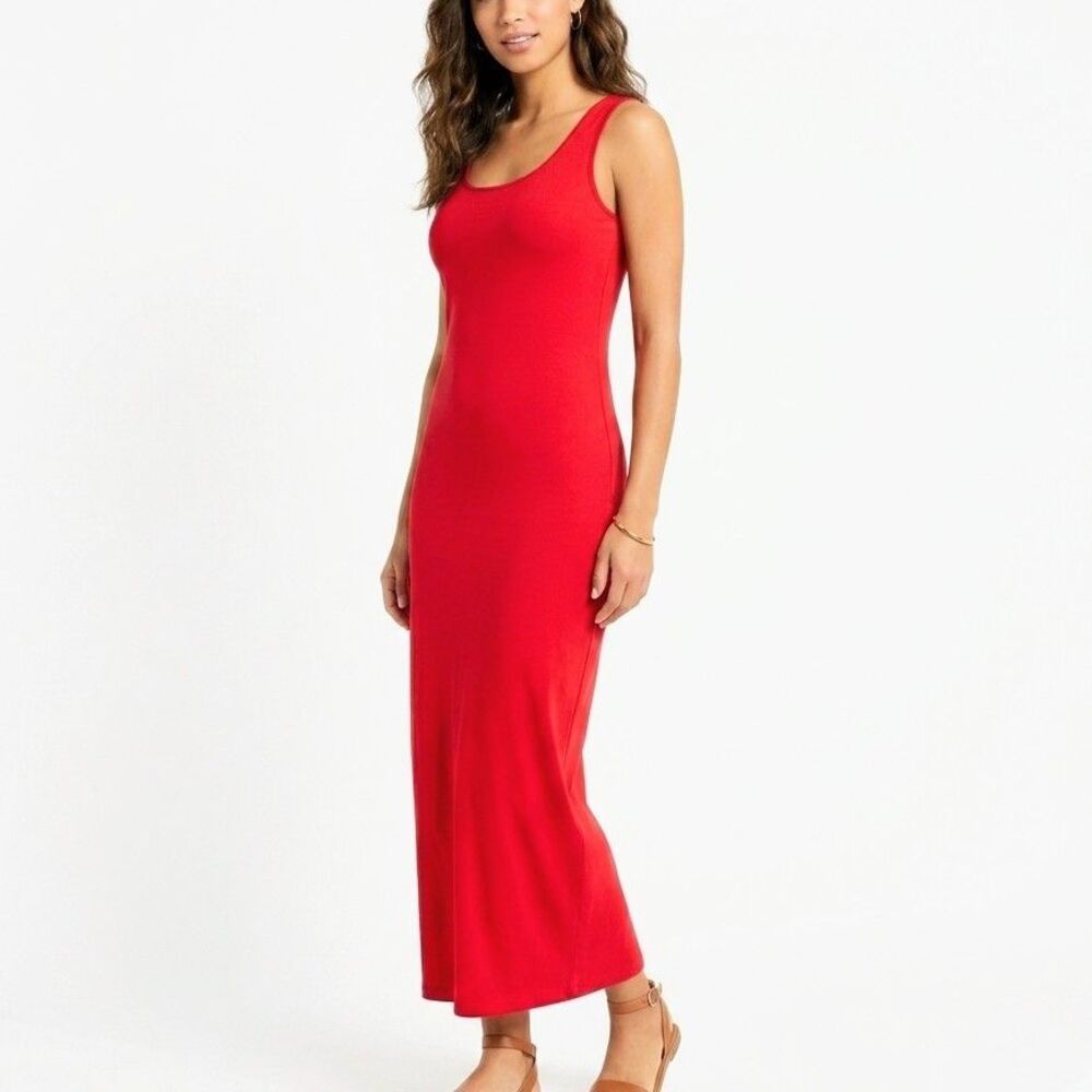 OGL Dress with Built-In Bra Red Eco-SkinKiss® Cooling Square Neck Midi NEW NWT